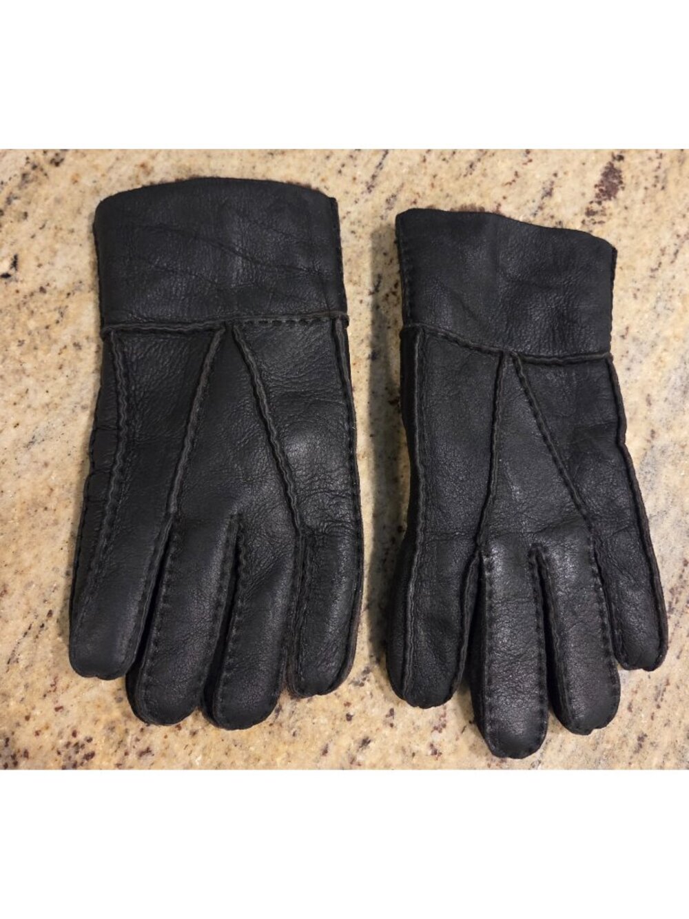 Men's Size M/L Faux Leather Faux Fur Black Gloves